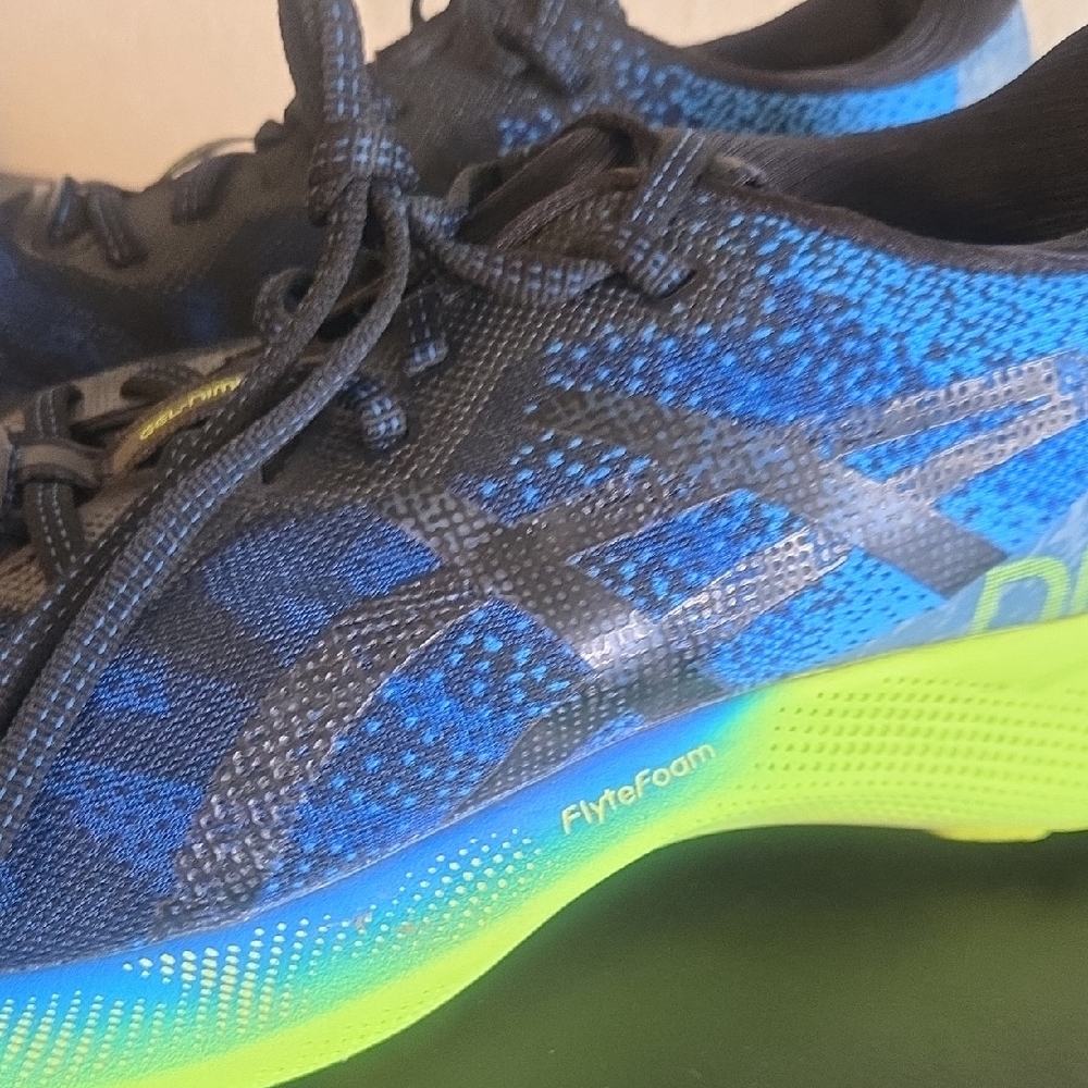 Asics Men's Blue Black and Neon Yellow Athletic Shoes - Picture 10 of 12